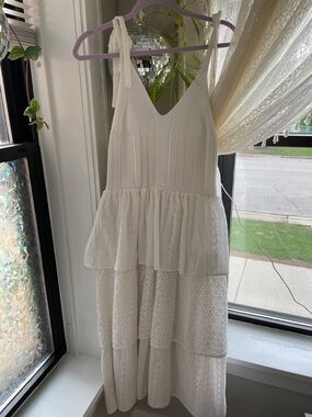 En Saison Croix White Tiered Eyelet Midi Dress | medium